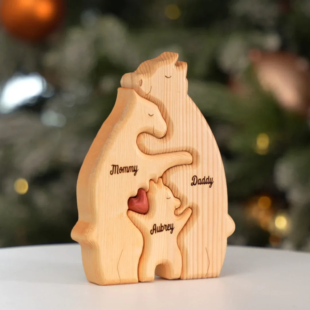 Personalizované dřevěné rodinné puzzle s medvědem 