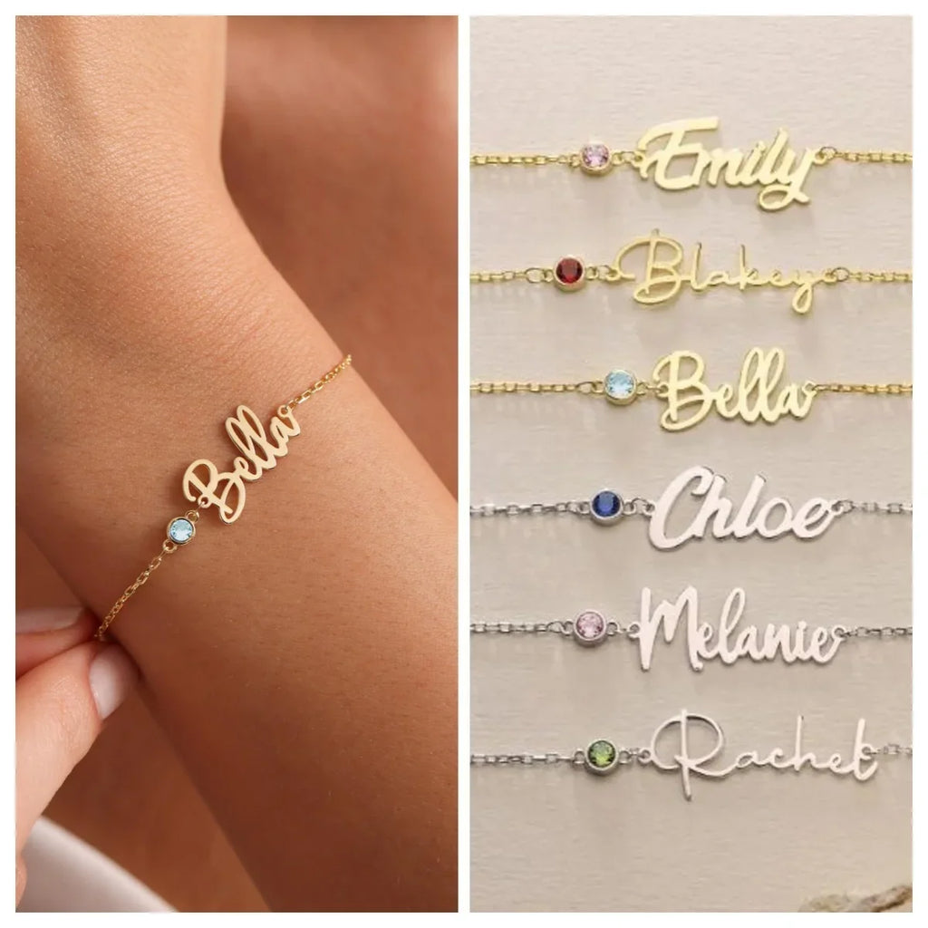 Bracelet Personnalisé DIY Avec Pierre De Naissance Pour Femme, Bracelet Avec Nom Personnalisé Pour Elle, Cadeau D'Anniversaire, Bracelet Exquis Et Tendance