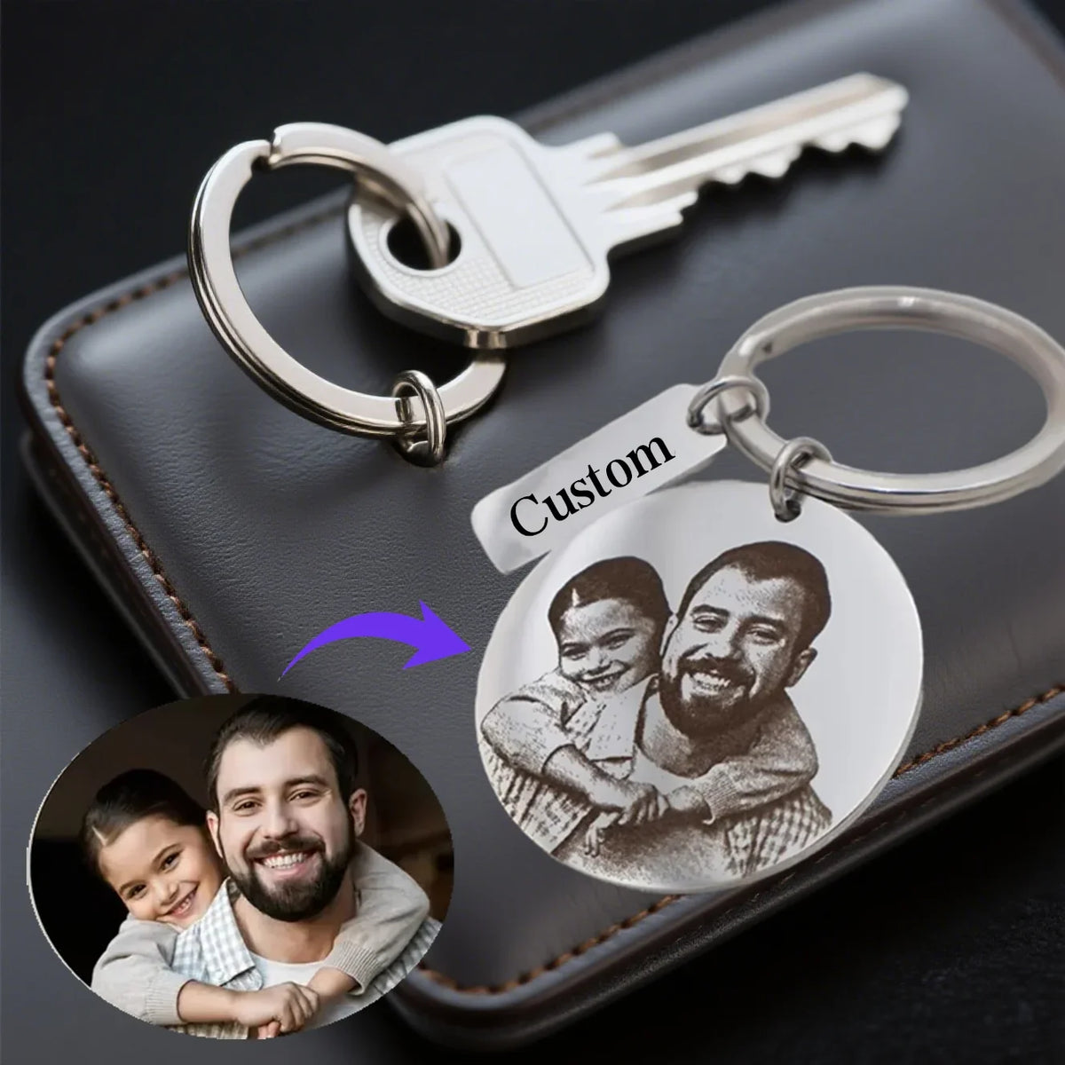 Porte-Clés Photo Gravé En Acier Inoxydable
